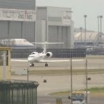 Elon Musk's private jet taxiing on the runway, at the airport in Beijing, April 28, 2024. PHOTO: REUTERS